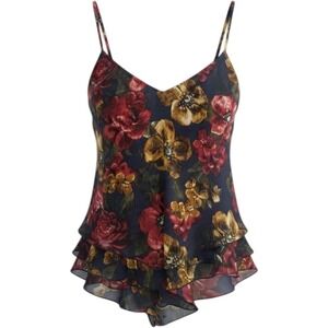 Abercrombie & Fitch M Floral Ruffle Cami Top Navy Blue Burgundy Y2K Ethereal